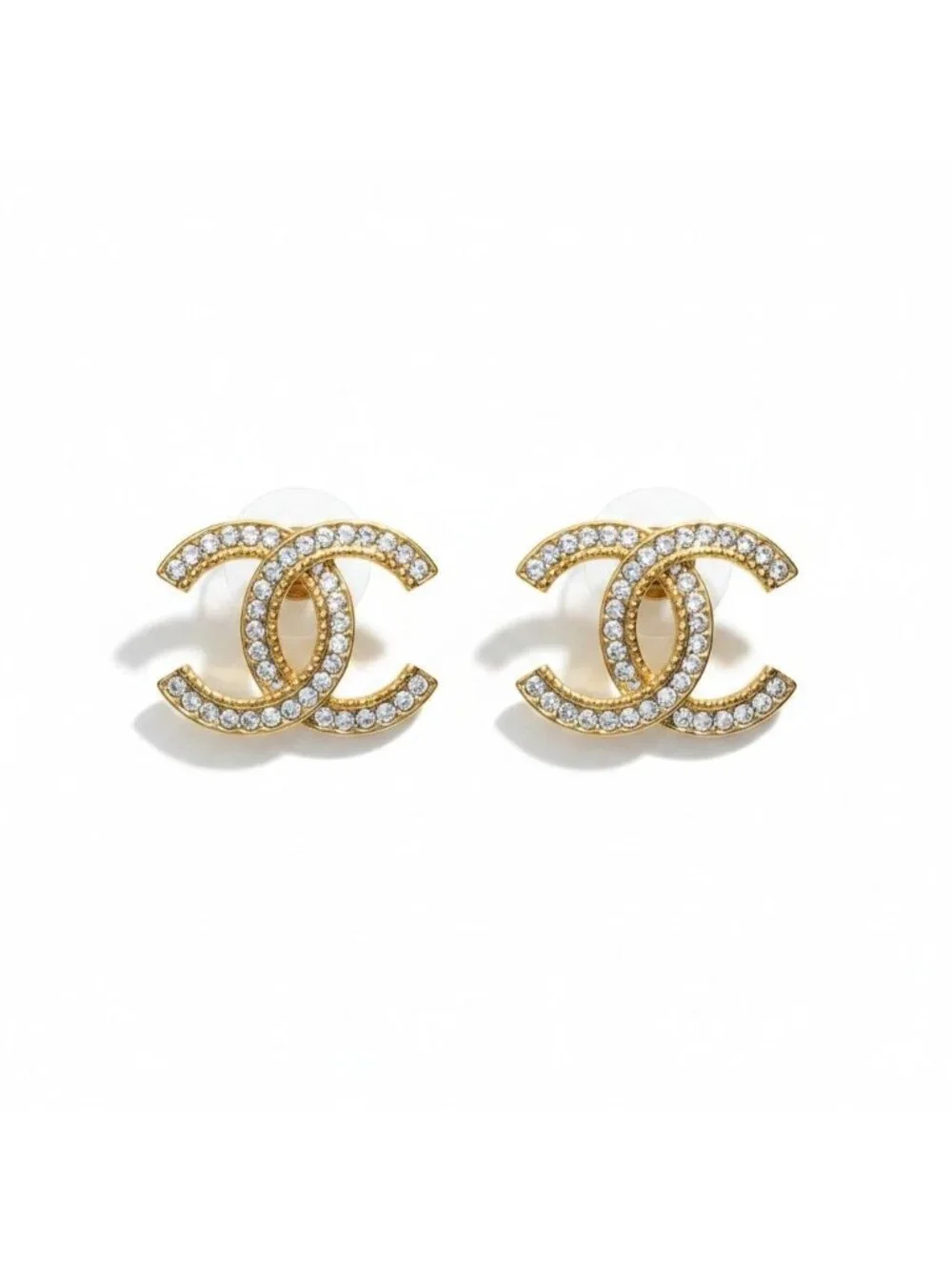 Chanel H2 CC Logo Rhinestone Earrings Gold